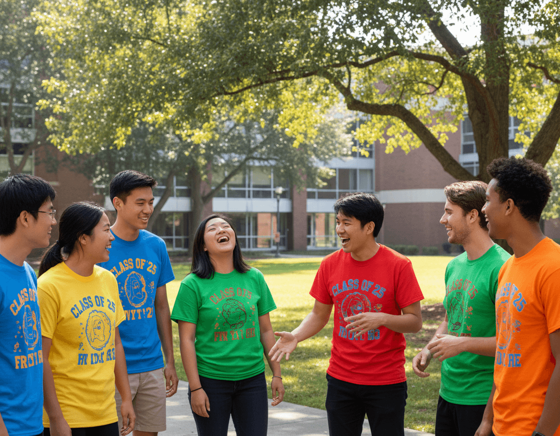 Students wearing custom school and college apparel